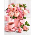 Diamond Painting Bouquet Pink tea party 30x40 cm vierkante steentjes