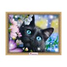 Black cat in the flowers  30x40