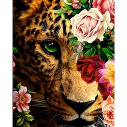 Diamond painting op kader &quot;Jaguar&quot; 40x50 cm ronde steentjes