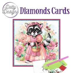 DDDC1119 Dotty Designs Diamond Cards - Raccoon in dress - diamond painting Wenskaart