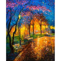 Autumn Evening   50 x40  cm  ronde steentjes met kader