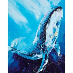 Diamond Painting Majestic Whale   40 x 50 cm  ronde steentjes met kader