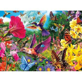 Vogels  zomers tafereel 55 x 40 ronde steentjes