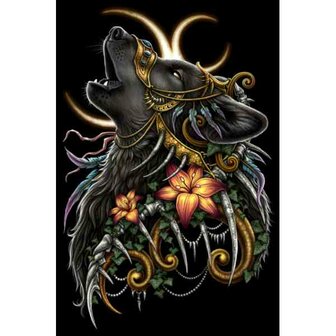 Huilende Wolf  60 x 90 ronde steentjes 55 kleuren
