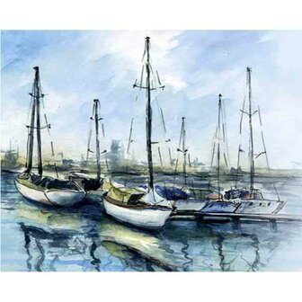 Boats in Harbor  50 x 40 Ronde Steentjes