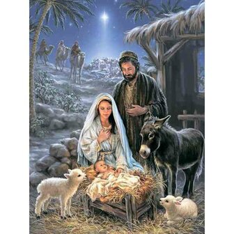 Nativity 60 x 65 cm  ronde steentjes met kader