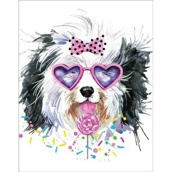 Stylish Yorkie  50 x40  cm  ronde steentjes met kader