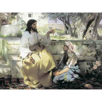Diamond Painting Christ and the Samartan Woman 65 x50 cm  ronde steentjes met kader