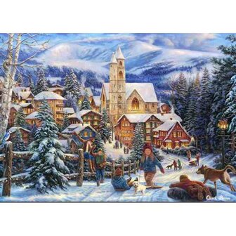 Kerstdorp Diamond Painting Vierkante steentjes 50 x70 cm