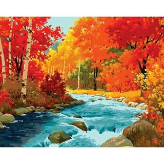 Schilderen op nummer Kleine waterval Herfst   40 x50