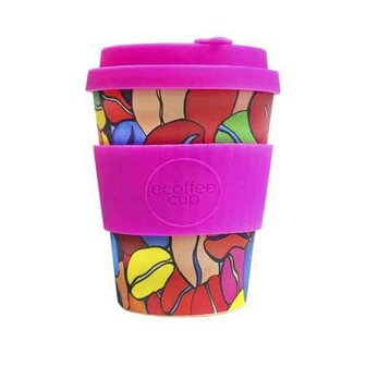 Ecoffee Cup Bamboe Beker - 340 ml PW Colour Caf&eacute; met Fuchsia Siliconen