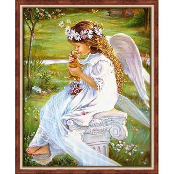 Diamond painting kit &quot;Angel with a kitten&quot; 40x50 cm vierkante steentjes