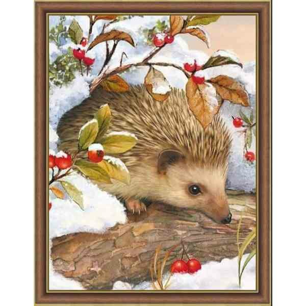 Diamond painting kit &quot;Hedgehog and cowberry&quot; 30x40 cm vierkante steentjes