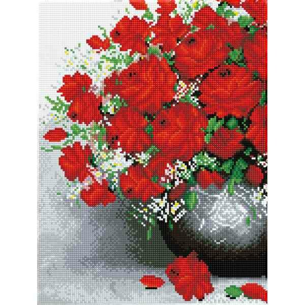Diamond Painting Volwassenen Met Lijst/Frame - Vierkante Steentjes -  Klassiek rode bloemen boeket 41 x 31cm