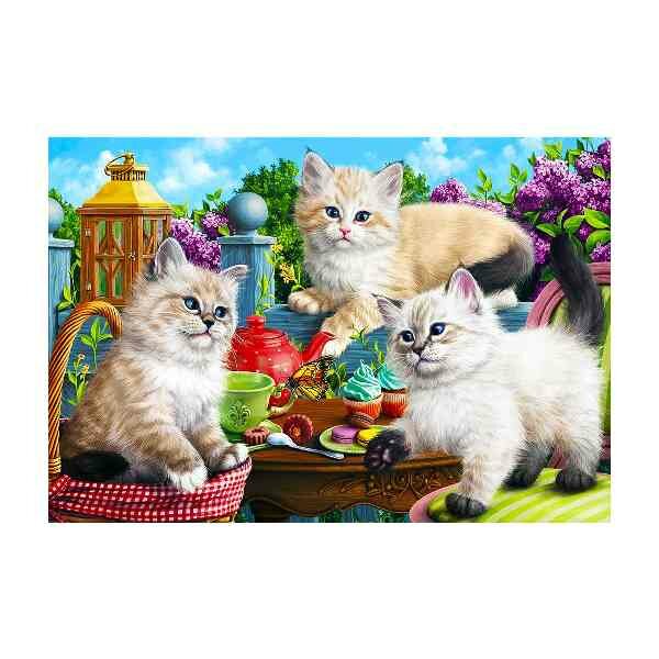 Diamond  Painting Kittens / Tea Party 70x48 cm vierkante steentjes