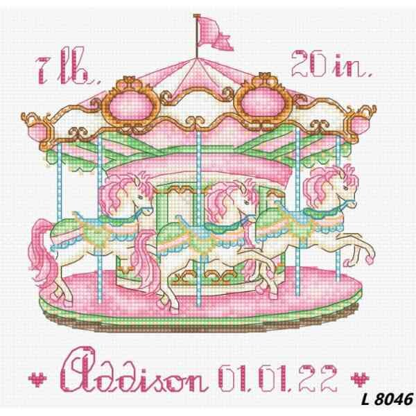 Roze Baby Carousel Aida Leti Stitch Borduurpakket