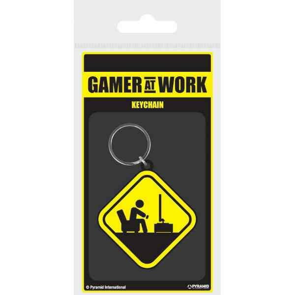 GAMER AT WORK - Rubber Keychain - Caution Sign - Sleutelhanger