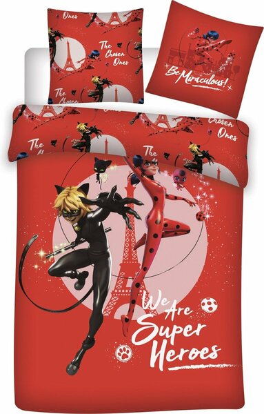 Miraculous Dekbedovertrek Superheroes - Eenpersoons - 140 x 200 cm - Rood