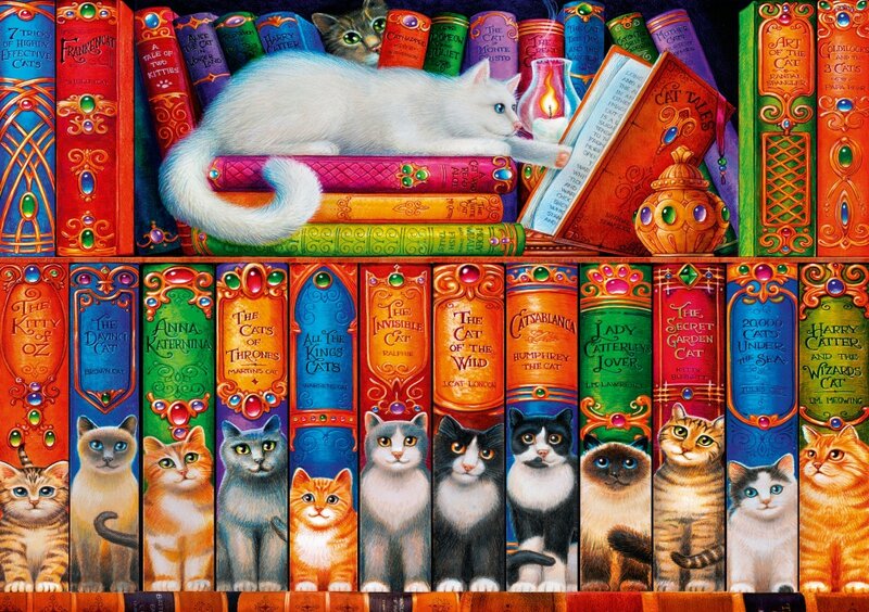 Cat Bookshelf - Puzzel - 1000 Stukjes