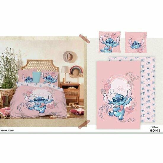 DISNEY - Duvet Cover 140x200cm - Stitch Pink Love &#039;100% Coton&#039;