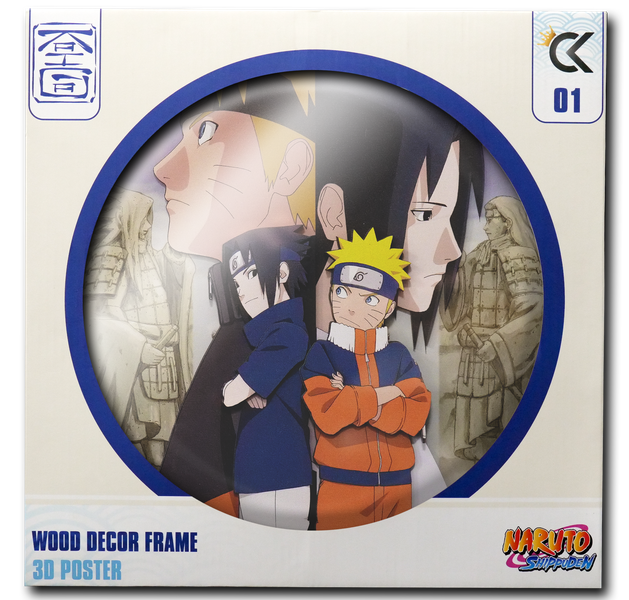 NARUTO SHIPPUDEN - Naruto &amp; Sasuke -Wood Decor Frame 3D Poster 30x30cm