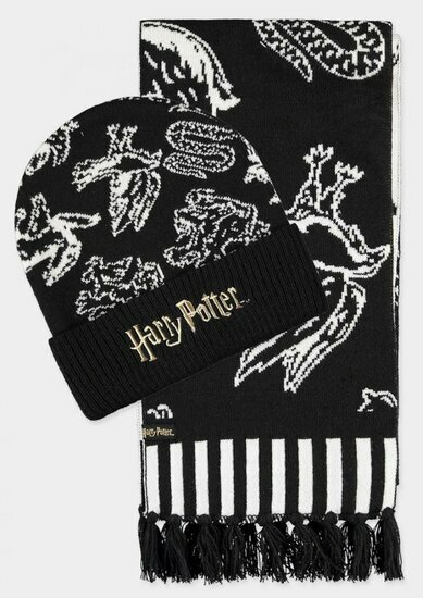 HARRY POTTER - Black &amp; White - Beanie &amp; Scarf Gift Set
