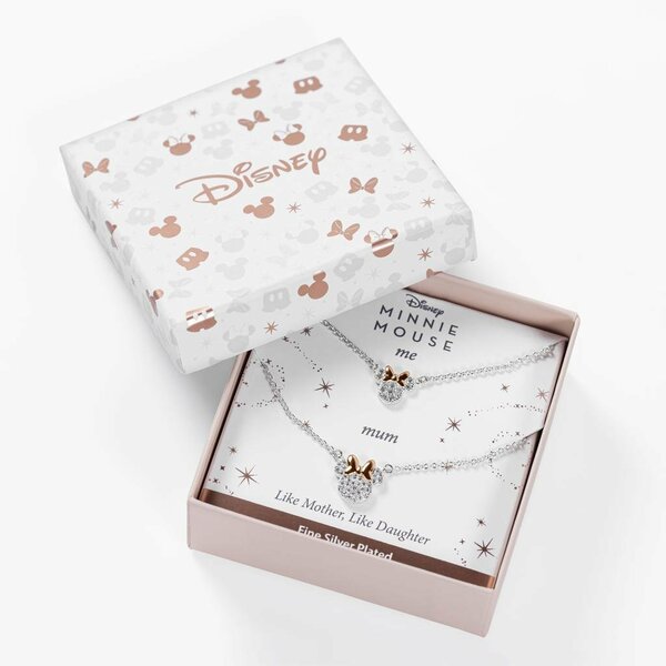 MINNIE - Mother &amp; Daughter Set - 2 Shiny Silver Brass Plated Necklaces