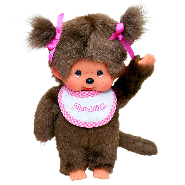 MONCHHICHI - Girl Pink &amp; White Bib - Plush 20cm