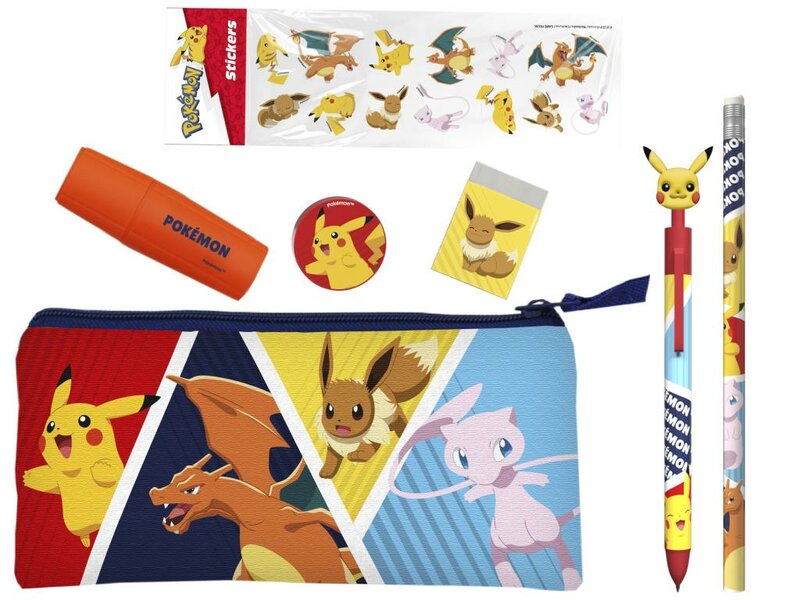 POKEMON - Stationery Set with Triple Pencil Case &amp; Stickers - 7pc