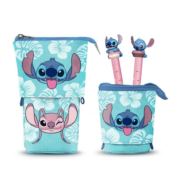 STITCH &amp; ANGEL - Vertical &quot;Cute&quot; Pencil Case + 2 Gel Pen