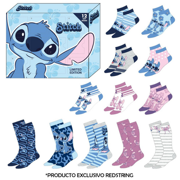 STITCH - Blue&amp;Pink - Gift Box - 12 Pairs of Socks (S 35-41)