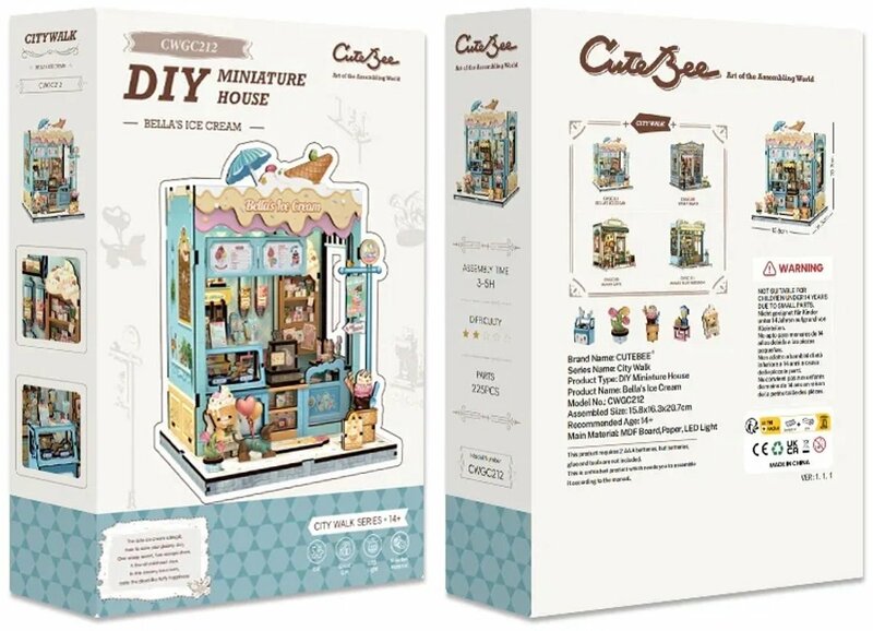 MINIATURE HOUSE - DIY - Bella's Ice Cream - 225pc + LED Light