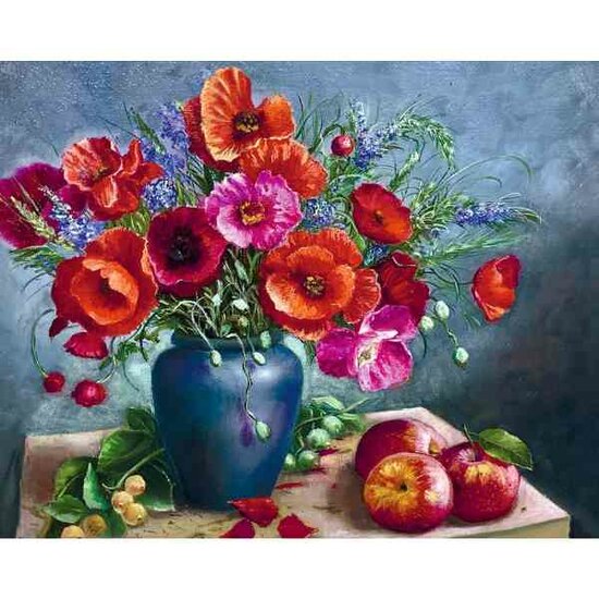 Diamond painting op kader &quot;Still life with poppies 40x50 cm