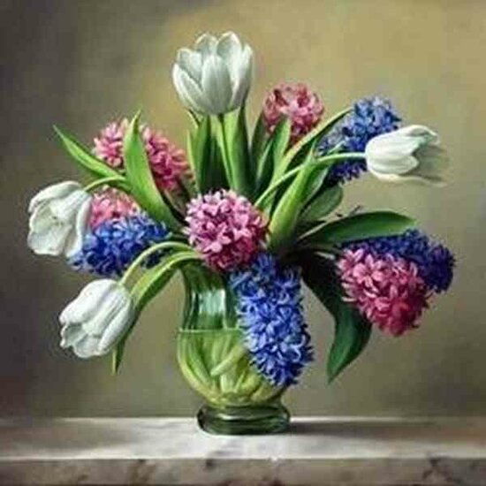Diamond Painting Tulpen en Hyacinten 60x60 AZ-1210 vierkante steentjes