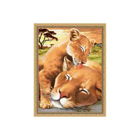 Diamond Painting Baby Lion with Mother    30x40 vierkante steentjes