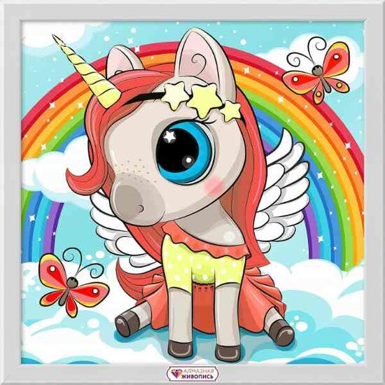 Diamond Painting Unicorn and Rainbow 20x20 cm vierkante steentjes