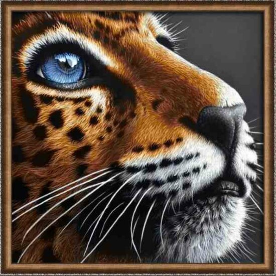 Diamond painting kit &quot;Blue-eyed leopard&quot; 30x30 cm vierkante steentjes