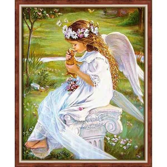 Diamond painting kit &quot;Angel with a kitten&quot; 40x50 cm vierkante steentjes