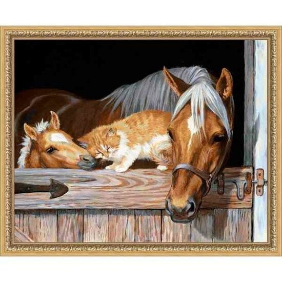 Diamond painting kit &quot;Kitten and Horses&quot; 50x40 cm vierkante steentjes