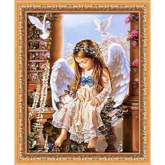 Diamond painting kit &quot;Angel with a rabbit&quot; 40x50 cm vierkante steentjes