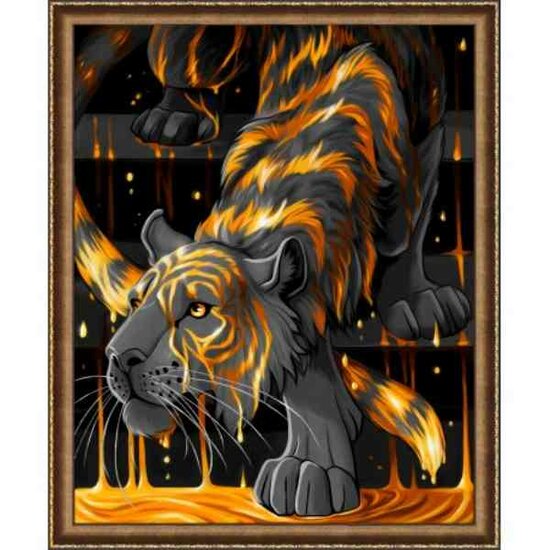 Diamond Painting  Tiger in Gold 40 x 50 CM vierkante steentjes