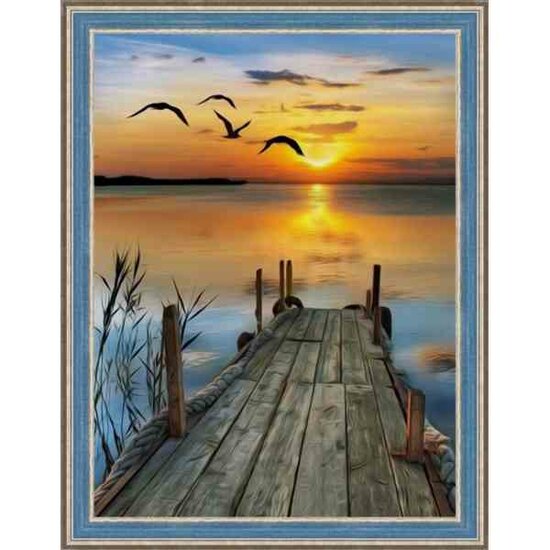 Diamond Painting Zonsondergang aan het Meer 30 x 40 cm vierkante steentjes