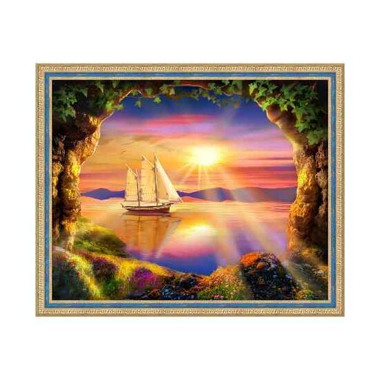 Diamond painting kit Ship at Dawn 50 x 40 cm vierkante steentjes