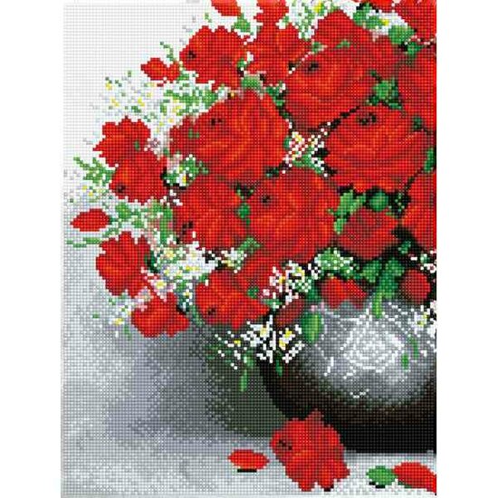 Diamond Painting Volwassenen Met Lijst/Frame - Vierkante Steentjes -  Klassiek rode bloemen boeket 41 x 31cm