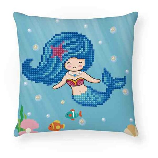 Diamond Painting Kussen - Volwassenen/Kinderen - DDP2.043 Diamond Dotz&reg; - Blauwe zeemeermin 18 x 18cm - Ronde steentjes - Volledig pakket