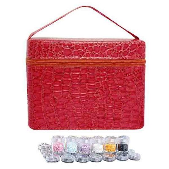 Opbergkoffer met 80  ronde potjes Rood