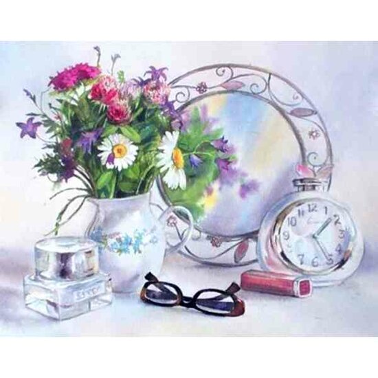 Dia&ugrave;ond Painting Flower Mood  40 x 50 ronde steentjes op kader