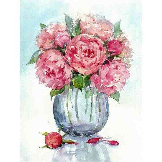 Diamond Painting Gentle Peonies   50 x40  cm  ronde steentjes met kader