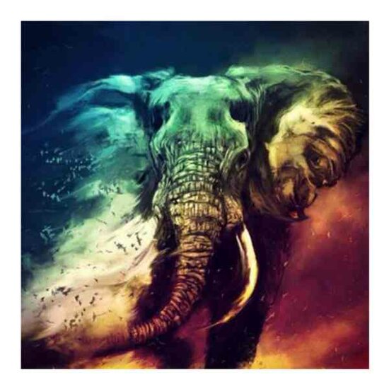 Diamond Painting Veelkleurige Olifant  50x50 Vierkante steentjes