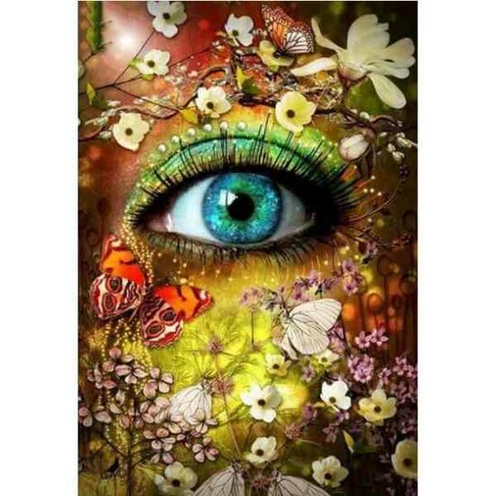 Diamond  Painting  Oog in de bloementjes  40 x 60 Vierkante steentjes